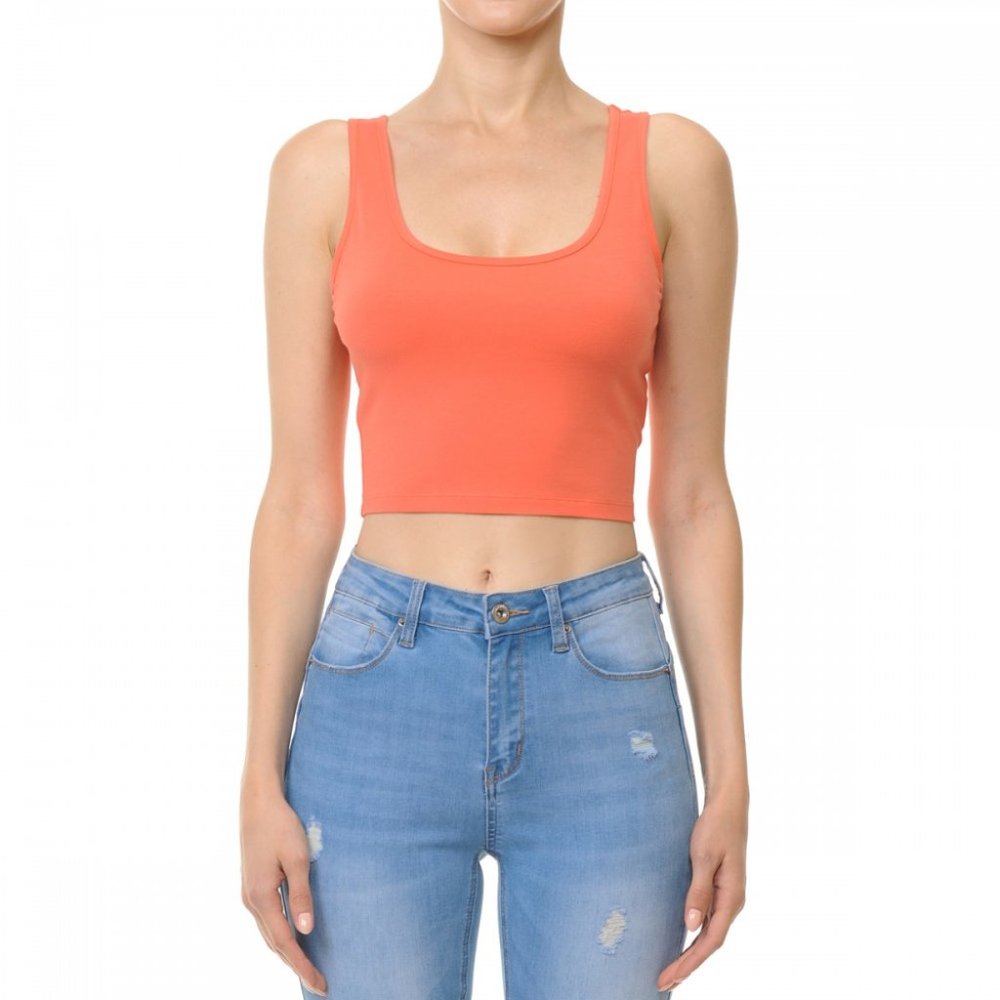 Coral scoop neck crop top